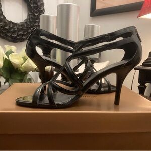 Audrey Brooke comfortable strappy blk patent heel